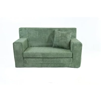 Afbeelding van FORTISLINE Canapé enfant dépliable 83 x 47 43 cm Oeko TEX de jeu pour enfants 2 en 1 avec fonction lit mousse Velours côtelé Nombreux motifs (vert