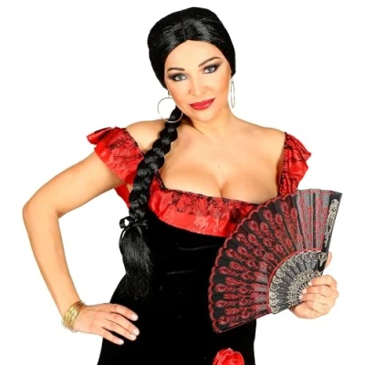 Afbeelding van Widmann Spaans &amp; Mexicaans Kostuum Pruik Senorita Manuela Zwart Carnavalskleding Verkleedkleding
