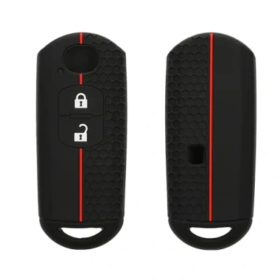 Afbeelding van kwmobile autosleutel hoesje geschikt voor Mazda 2 knops Keyless Go hoes Siliconen behuizing Auto sleutel case met honingraat Sleuteletui in zwart / rood
