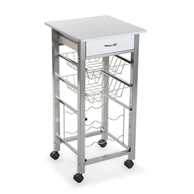 Afbeelding van Versa Leicester Keukentrolley met wielen, laden en bekerhouder eetkamer organizers, keukenopslag, afmetingen (l x b h): 82 40 cm, wit