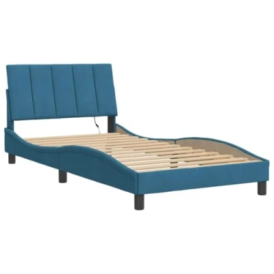Afbeelding van vidaXL Bedframe met LED verlichting fluweel blauw 100x200 cm