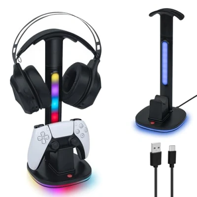 Afbeelding van Mcbazel Oplaadstation &amp; Headset Stand voor PS5 controllers DualSense en draadloze headsets, veelzijdige RGB verlichting