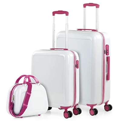Afbeelding van ITACA Reiskoffers voor kinderen. Medium koffer en cabinekoffer met toilettas. Resistent lichtgewicht slotcombinatie 702600B, Wit fuchsia