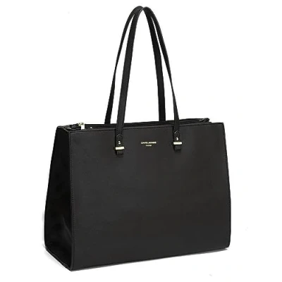 Afbeelding van David Jones Handtas voor dames, grote maat XL, schoudertas middelbare school, werk, zakelijk, A4, kunstleren tas, shopper, lang handvat, laptoptas, zwart.