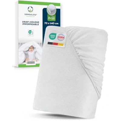 Afbeelding van Sensalou Incontinentie Hoeslakens waterdicht dubbelpak wit 70x140 cm 2X Set