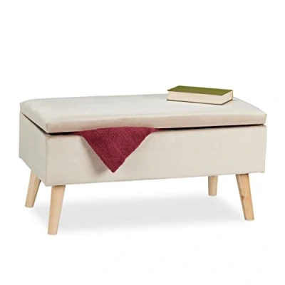Afbeelding van Relaxdays opbergbank 40 liter zitbank met opbergruimte halbankje 41 x 80 cm crème