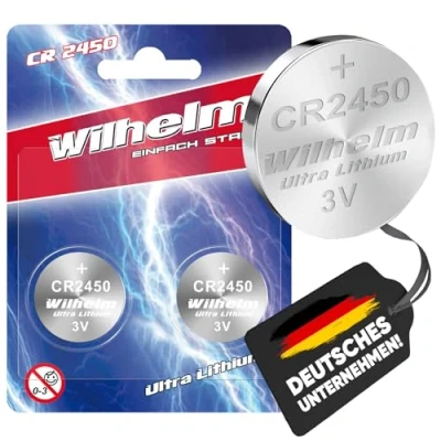 Afbeelding van Wilhelm 2 stuks CR2450 3V 600mAh lithium knoopcellen Ø 24,5 x 5 mm DL 2450 CR
