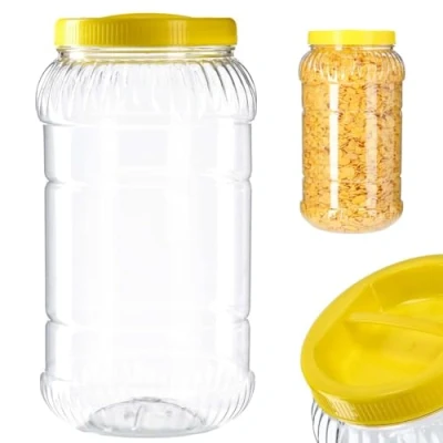 Afbeelding van KADAX voorraaddoos van kunststof met deksel, handvat, container voor levensmiddelen, opbergdoos keuken, rond, 3 liter