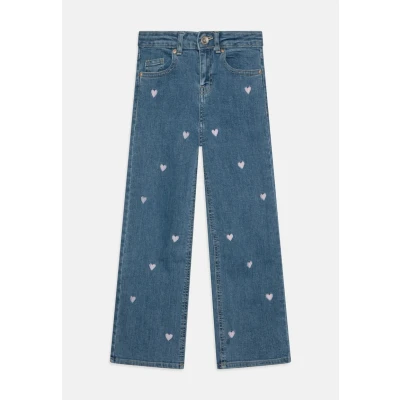 Afbeelding van ONLY KOGJUICY WIDE LEG Heart EMB Jeans NOOS Meisjes Light Medium Blue Denim Pink Embroidery