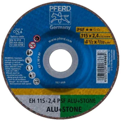 Afbeelding van PFERD EH 115 2,4 PSF ALU+STONE 61830122 Doorslijpschijf gebogen mm 25 stuk(s) Aluminium, Non ferrometaal, Titanium, Titaniumlegering, Gietijzer, Duroplast,