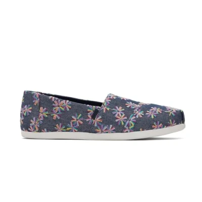 Afbeelding van TOMS Alpargata Cloudbound platte mocassins voor dames, Marineblauw geborduurd bloemenpatroon