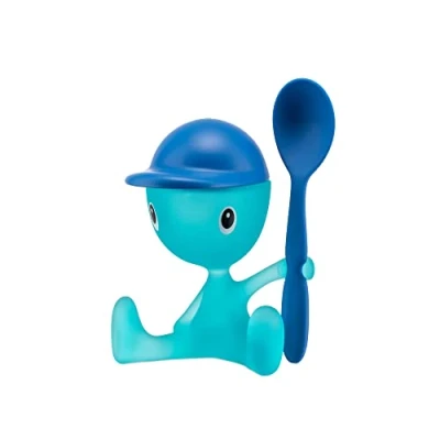 Image de Alessi Cico Coquetier avec salière et cuillère Bleu