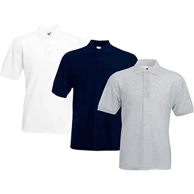 Afbeelding van FRUIT OF THE LOOM Heren Polo Shirt 65/35, meerkleurig (wit/grijs/navy), L
