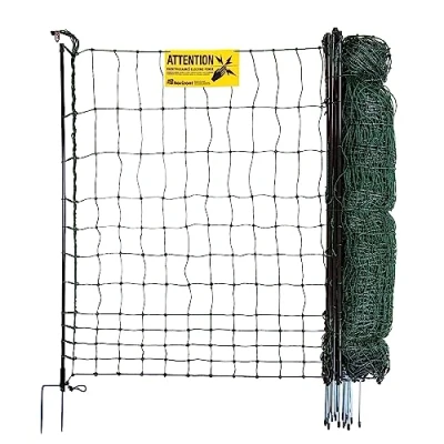 Afbeelding van horizont StrongLine 110E pluimveenet, 9 glasvezelharingen, dubbele punt, 25 m lang, 110 cm hoog, met elektriciteit, beweegbaar hek voor kippen