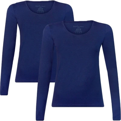 Afbeelding van Comfortabel &amp; Zijdezacht Bamboo Basics Lara Bamboe T Shirts (Multipack 2 stuks) Dames Lange Mouwen Navy L