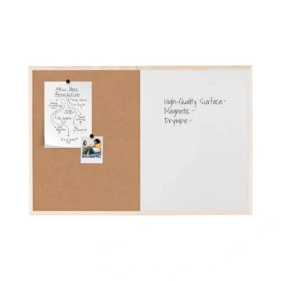 Afbeelding van Bi Office Budget gemengd bord, bord van kurk en wit, magnetisch, droog afwasbaar, houten frame, 90 x 60 cm