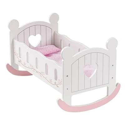 Afbeelding van ROBUD Houten poppenwieg wit poppenbed met beddengoed 45 cm