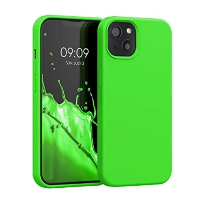 Afbeelding van kwmobile telefoonhoesje geschikt voor Apple iPhone 13 Hoesje met siliconen coating Smartphone case in limoengroen