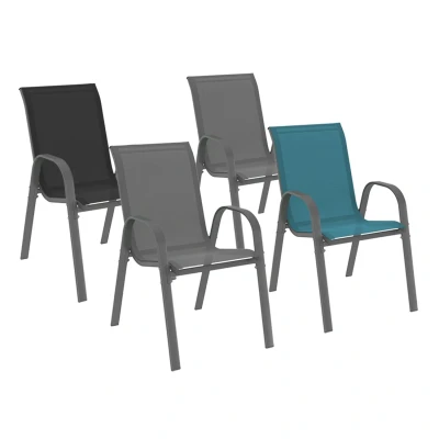 Afbeelding van Set van 4 LYMA metalen en textilene tuinstoelen mix kleur grijs, zwart blauw