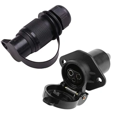 Afbeelding van AOHEWEI Stopcontact, 3 polig, 12 V, stekker, aanhanger, poliger, sleepverbinding, vrachtwagen, voor vrachtwagens, aanhangers, caravans en andere bedrijfsvoertuigen (nieuwe 2 montagepunten)