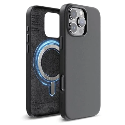 Afbeelding van elago Beschermhoes voor iPhone Pro Max 6,9 inch, magnetisch, compatibel met alle MagSafe accessoires, geïntegreerde magneten, veganistisch leer, schokbestendig, waterdicht, zwart
