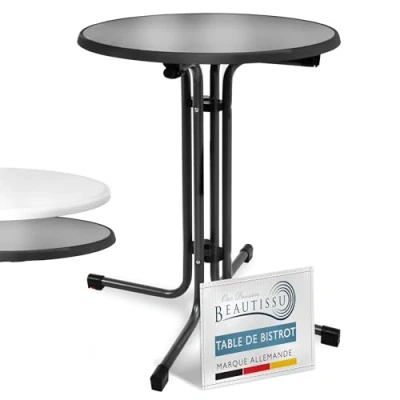 Afbeelding van Beautissu Bistroni Bistrotafel Buiten Ø 70 cm Waterdicht Opvouwbare Ronde Tuintafel Balkontafel Campingtafel Hoge Tafel Hoogte Zwart