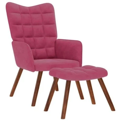 Image de vidaXL Chaise de relaxation avec tabouret Bordeaux Velours4016826