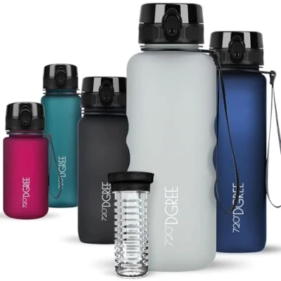 Afbeelding van 720DGREE UberBottle drinkfles van Tritan, 1500 ml, ideaal voor kinderen, school, sport, yoga, wandelen, reizen, werken, auto, BPA vrij