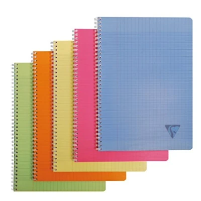 Afbeelding van Clairefontaine 328116C Collection Linicolor Fresh notitieboek, spiraalbinding, A4, 21 x 29,7 cm, 180 pagina&#039;s, grote ruiten, wit papier, 90 g, omslag van polypropyleen, transparant, willekeurige kleurkeuze