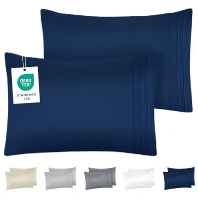 Afbeelding van Dreamzie Kussensloop, 40 x 70 cm, van geborstelde microvezel, Oeko Tex gecertificeerd, zachte kussensloop met geborduurde motieven, 2 stuks, donkerblauw