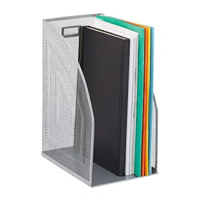 Afbeelding van Relaxdays tijdschrifthouder metaal tijdschriftcassette staand A4 formaat gaas design