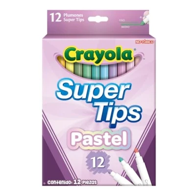 Image de CRAYOLA Supertips Lot de 12 marqueurs lavables pastel Couleurs assorties Feutres qualité supérieure qui peuvent facilement laver la peau et les vêtements, parfaits pour enfants à partir