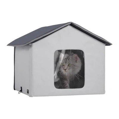 Image de VEVOR Maison Niche Chat Chauffante Extérieur Pliable Coussin Chauffant Gris M