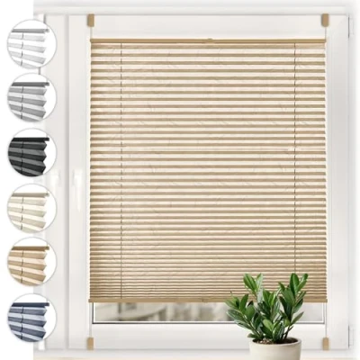 Afbeelding van Plisségordijn Crush Sonello Klemmfix zonder boren 50 cm x 120 cm, cappuccino, rolgordijnen voor deuren en ramen, ondoorzichtig, privacy, zonwering, plissé, klaar gebruik