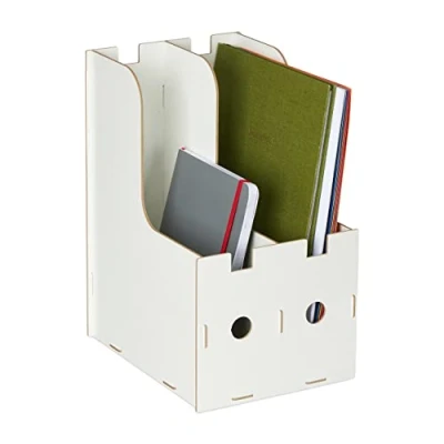 Afbeelding van Relaxdays tijdschriftencassette 2 vakken tijdschriftenhouder staand kantoor school wit