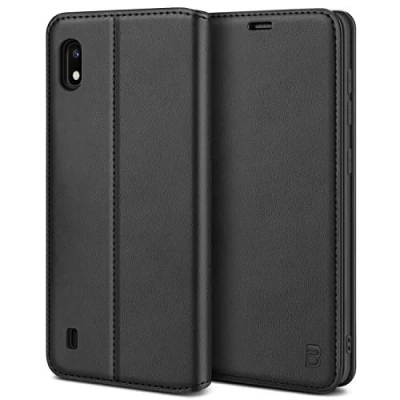 Afbeelding van BEZ® Beschermhoes voor Samsung Galaxy A10, van hoogwaardig leer, flip case, met creditcardvakken, magneetsluiting, zwart