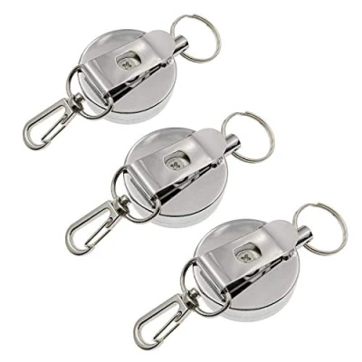 Afbeelding van JZK 3 x intrekbare sleutelhanger met riemclip en haspelketting van staal, intrekbaar, clip voor badgehouder,