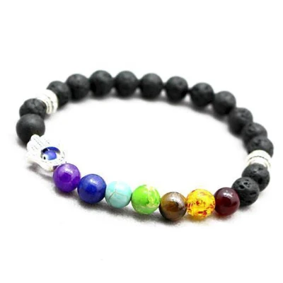 Afbeelding van Badu Chakra Armband Lavasteen Hamsa Boos Oog Anti Jaloezie