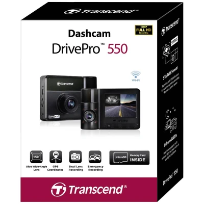 Afbeelding van Transcend DrivePro 550B Dashcam met GPS Kijkhoek horizontaal (max.): 150 12 V, 24 V WiFi, Accu, Cabinecamera