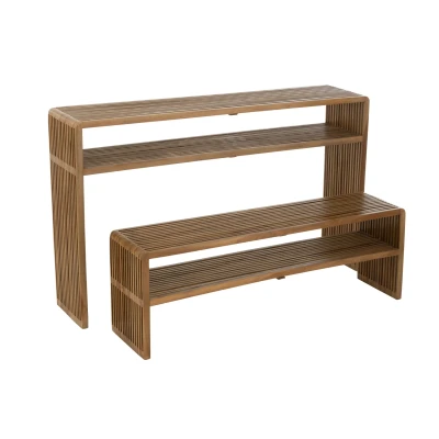 Afbeelding van J line Set Van 2 Console Met Schap Gerecycleerd Teak Naturel (130x30x80cm)