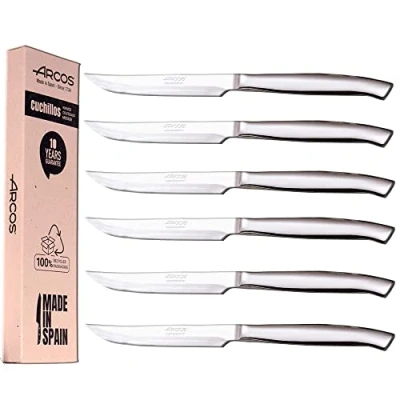 Afbeelding van Arcos Set van 6 steakmessen bestek roestvrij staal lemmet 110 mm ronde handgreep en ovale vorm Monobock milieuvriendelijke verpakkingsdoos (effen snijkant)