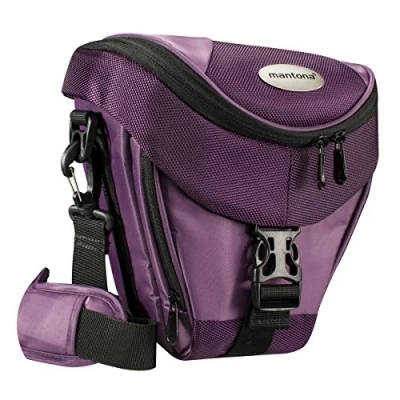 Afbeelding van Mantona Colt 19750 Universal DSLR cameratas met snelle toegang, stofbescherming, draagriem en accessoirevak, violet