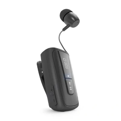 Afbeelding van SBS Bluetooth hoofdtelefoon met clip en oprolbare draad, multipoint technologie voor het gelijktijdig aansluiten van 2 apparaten, oproeptijd tot 7 uur, zwart