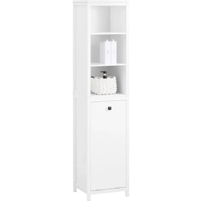Afbeelding van SoBuy BZR95 W Hoge Badkamerkast Wit 40x35x173 cm Praktische Opbergkast met Wasmand en 3 Planken