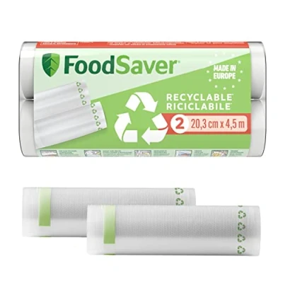 Afbeelding van FoodSaver Vacuümverpakkingsrollen, recyclebare en herbruikbare voedselzakken, houden de versheid van je levensmiddelen tot 5 keer langer, BPA vrij, 2 rollen (20 cm x 4,5 m)