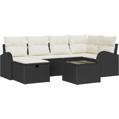 Afbeelding van vidaXL 7 delige tuinbank met kussens zwart poly rattan
