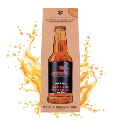 Afbeelding van Verjaardag cadeau mannen MEN&#039;S WORLD Bad en douchegel Birch &amp; Cedar in bierfles look geschenkverpakking 360 ML Giftset man, vader, vriend, papa, broer Grappig
