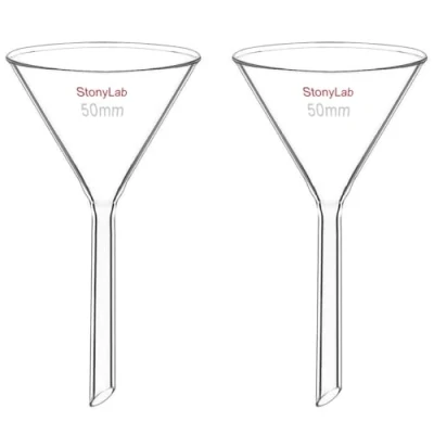 Afbeelding van stonyLab 2 pack glazen trechter met zwarte wand borosilicaatglas trechter, kort staal 50 mm diameter, staallengte