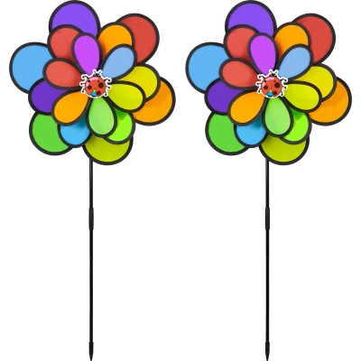 Afbeelding van Relaxdays 2x windspinner bloem windmolen grote tuinsteker tuindecoratie windspel