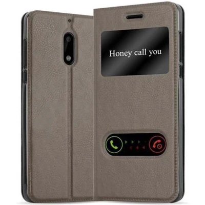 Afbeelding van Cadorabo Hoesje geschikt voor Nokia 6 2017 in STEEN BRUIN Beschermhoes met magnetische sluiting, standfunctie en 2 kijkvensters Book Case Cover Etui
